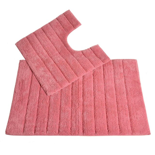 Ribbed Two Piece Bath Mat Set - Rose Pink