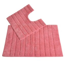 Ribbed Two Piece Bath Mat Set - Rose Pink