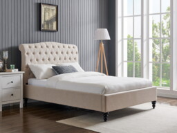 5ft King Size Fabric upholstered, natural beige,buttoned back,curved bed frame,bedstead