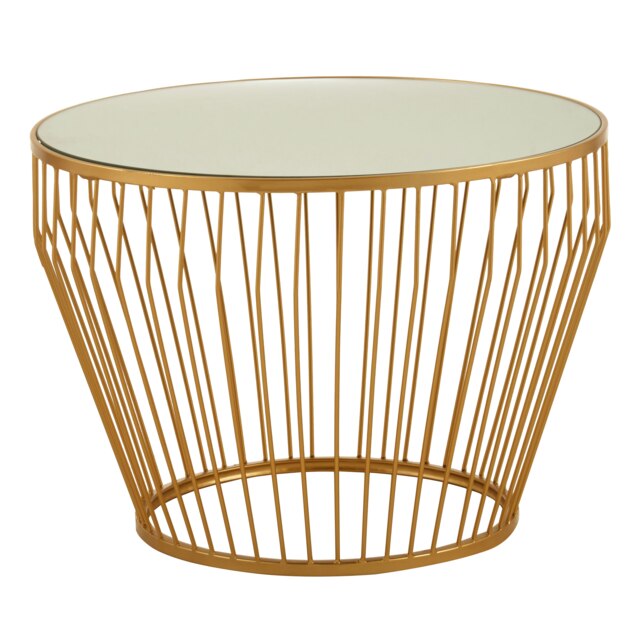 Gold Finish Tapered Design Side Table,Bedside Table With Round Mirrored Top, Accent Table,Ideal For Lounge Gold
