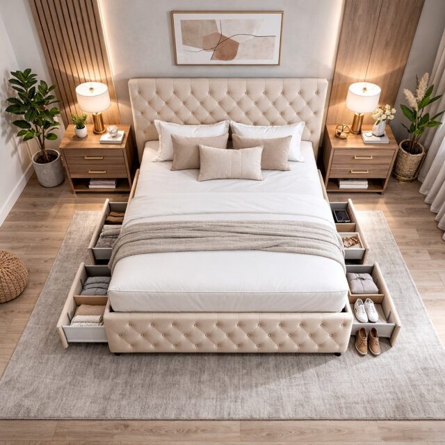 Chesterfield Divan bed in coffee plush 2ft6 small single bed set with 2 Drawers Left Side Laying in Bed