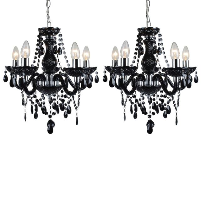 Set of 2 Black and Chrome Marie Therese Style 5 x 40W Chandelier Black Chrome 2