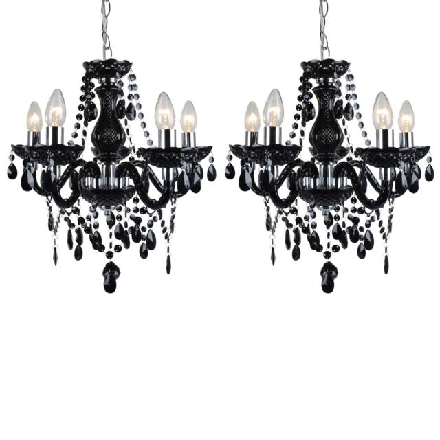 Set of 2 Black and Chrome Marie Therese Style 5 x 40W Chandelier Black Chrome 2