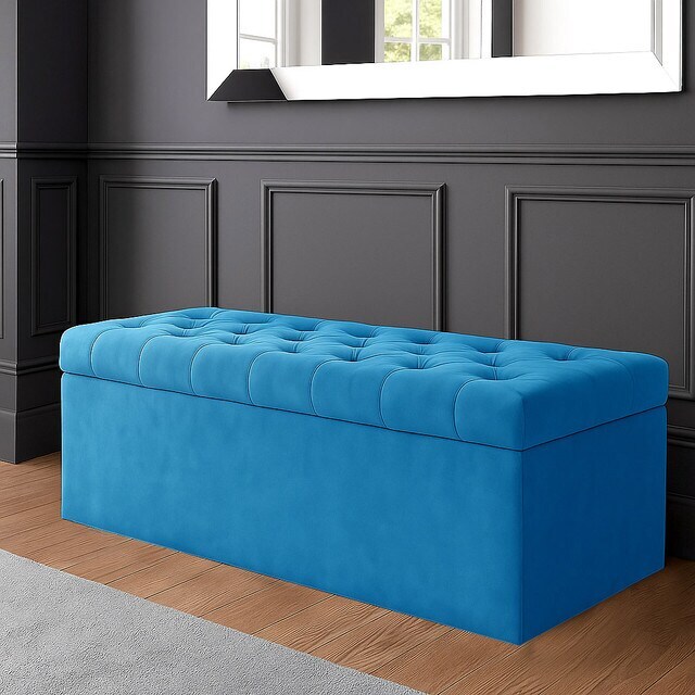 120cm SD Ottoman Storage Box, Duck Egg Velvet Upholstered Chesterfield Storage Ottoman Box