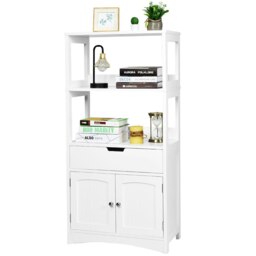COSTWAY Bathroom Floor Cabinet Wooden Storage Cupboard White White 1