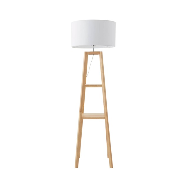 ValueLights Wakefield Two Storage Shelf Wooden Floor Lamp White Shade