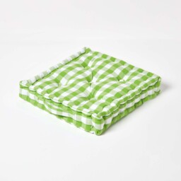 Homescapes Green Block Check Cotton Gingham Floor Cushion - 50 x 50 cm Green 50 x 50 cm