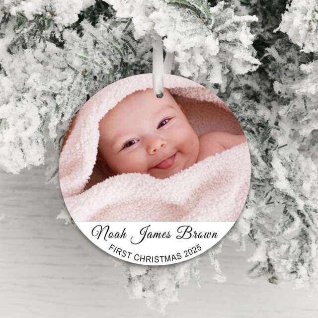 Personalised First Christmas Photo Upload Decoration for Baby Christmas
