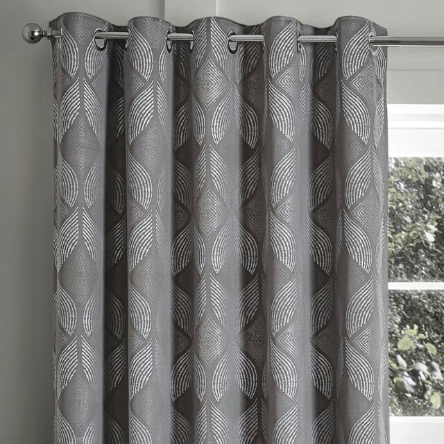Intimates Buxton Jacquard Readymade Eyelet Curtains - 168cm x 183cm Grey