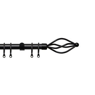 16 - 19mm Black Metal Crown Final Metal Curtain Pole Set 120 - 215cm Black Black