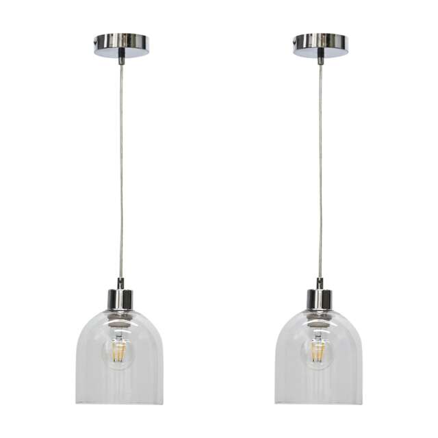 Set of 2 Belten - Clear Glass Cloche with Chrome Pendant Fittings Clear Clear 2