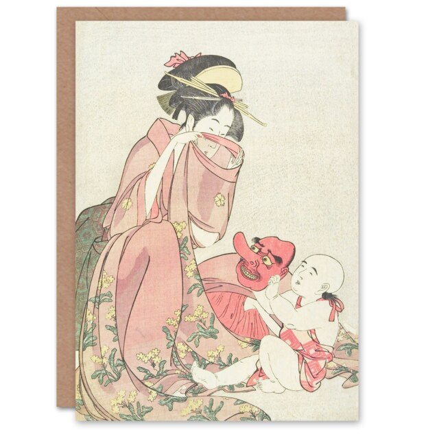 Utamaro Kitagawa Art Card Woman Playing With Child