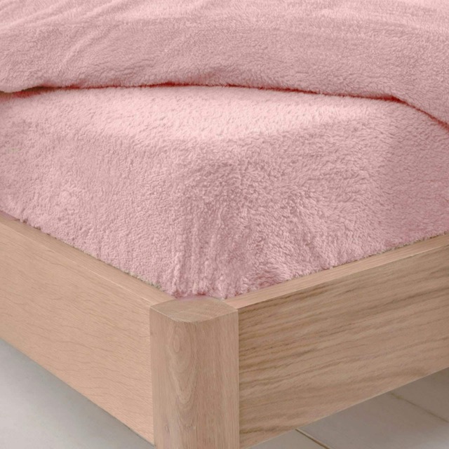 OHS 25cm Deep Fitted Soft Teddy Fleece Thermal Warm Bed Sheet, Super King - Blush Pink