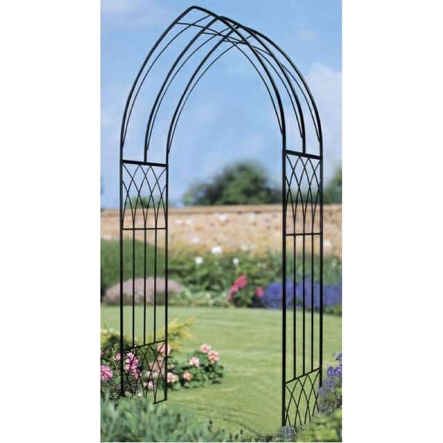Abbey Modern Rose Arch - Solid Steel - L410 x W1100 x H2286 mm - Black Powder Coated Black 1