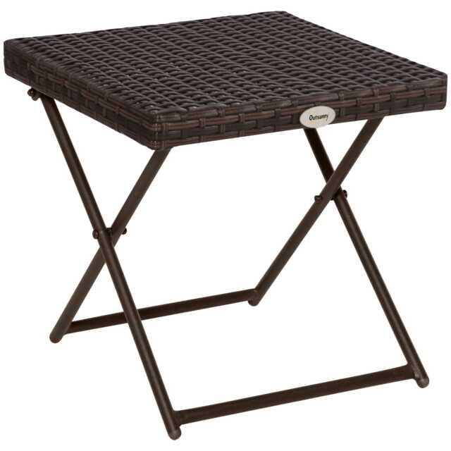 Outsunny Folding Square Rattan Coffee Table w/ Steel Frame Bistro Garden Brown Brown