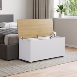 Vida Designs Arlington Storage Ottoman Bedroom Hallway Chest Bench, White & Oak White White