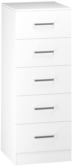 Dakota 5 Drawer Narrow Tallboy Chest White