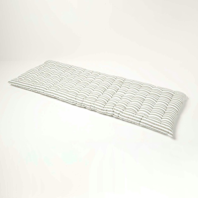 Homescapes Garden Bench Cushion Luxury 3 Seater Cotton Stripe Indoor Outdoor Seat Pad Grey 143 x 48 cm 1