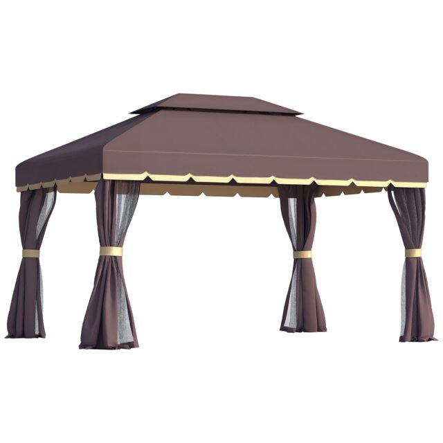 Outsunny 3x4m 2-Tier Gazebo Aluminium Garden Marquee Party Tent Coffee Brown