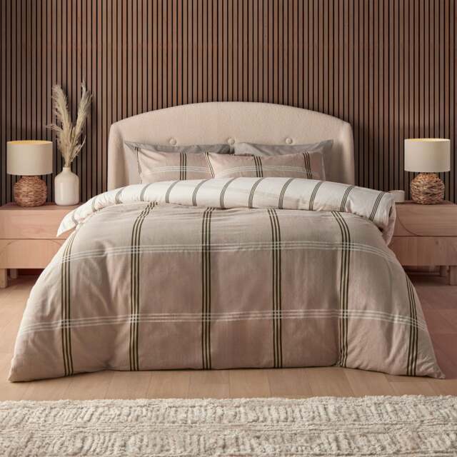 Silentnight Brushed Cotton Check Print Duvet Cover Set, Natural