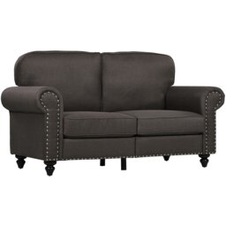 HOMCOM 2 Seater Sofa, Fabric Sofa Couch with Nailhead Trim Rolled Arm and Slatted Wood Frame, Upholstered Loveseat Settee for Living Room, Bedroom, Home Office, Dark Brown