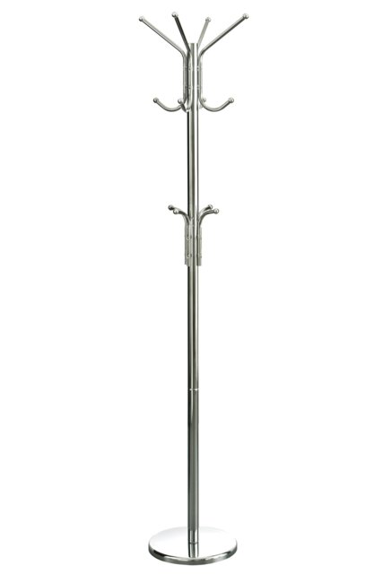 Orsina Chrome Floor Standing Coat Stand, Modern Design with 12 Hooks and Wide Round Base