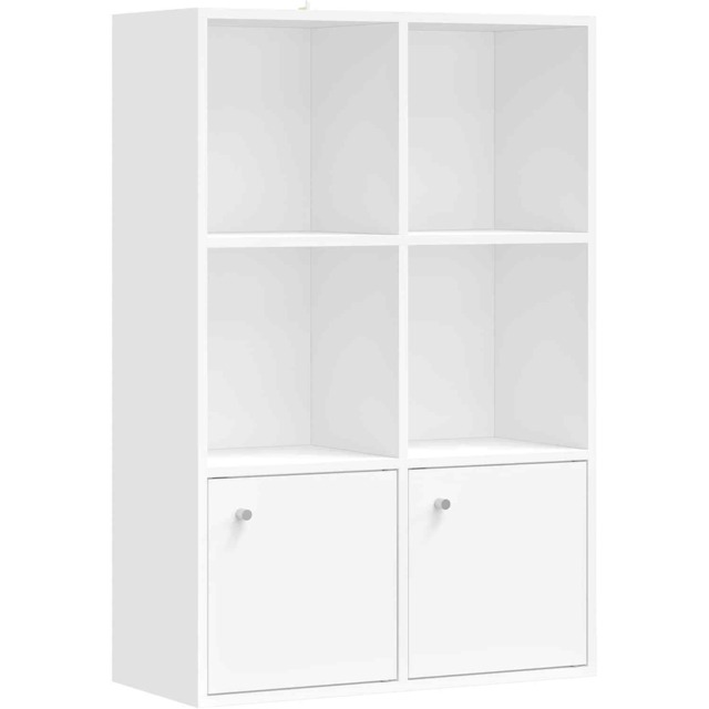 3-Tier Bookcase with 2 Door Cabinets, Open Storage Shelf for Living Room, Study and Dining Room, Cloud White