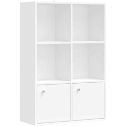 3-Tier Bookcase with 2 Door Cabinets, Open Storage Shelf for Living Room, Study and Dining Room, Cloud White