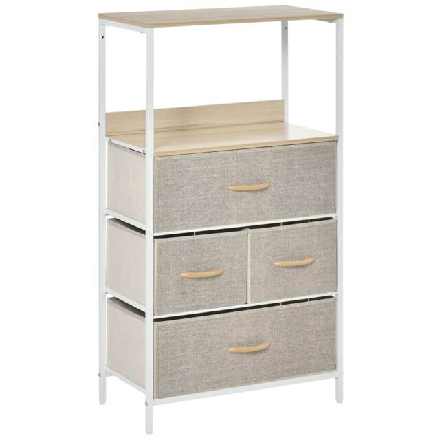 HOMCOM 4 Drawer Storage Chest Unit Home Cabinet w Shelves Home Living Room Bedroom Entryway Living Furniture, Light Grey