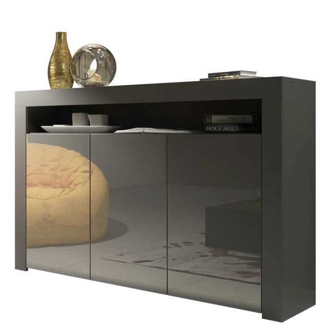 Sideboard TV Unit TV Stand Grey High Gloss Storage Cabinet Media Console Cupboard 155cm