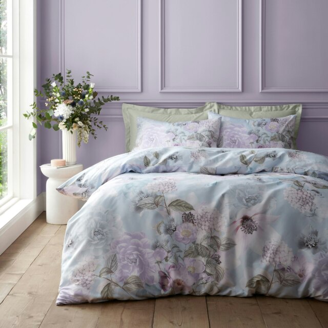RHS x Catherine Lansfield Floral Serenity So Soft Duvet Cover Set Blue Blue Super King