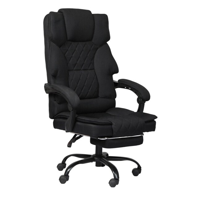 Levede Office Chair with Footrest Linen Fabric High Back Swivel Reclining