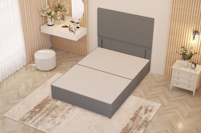 Divan Bed Base with Plain Floor Standing Headboard Linen Fabric Grey Sage