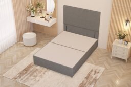 Divan Bed Base with Plain Floor Standing Headboard Linen Fabric Grey Sage