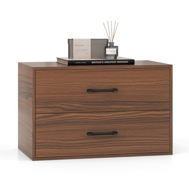 COSTWAY Stackable 2 Drawer Dresser Wooden Storage Cube Dresser Walnut