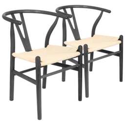 Nicholas Winter 2x Beech Wooden Danish Style Dining Chairs - Black - Solid Wood Wish Beech Bone Wood Chairs Black Black/Natural