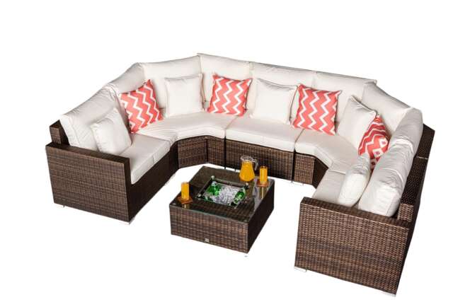 Santorini 5 Seat Modular Sofa Rattan Garden Furniture Set Outdoor Lounge Ice Bucket Coffee Table Brown Brown Five Plus Seater