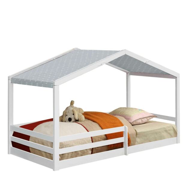 3ft Single Wooden House Bed In White With Grey Tent