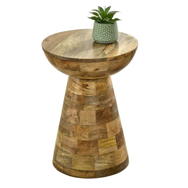 Valor Mango Wooden Round Side Table Mushroom Style Brown