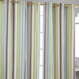 Homescapes Osaka Green Stripes Ready Made Eyelet Curtain Pair - 117 x 137 cm Drop Green Green