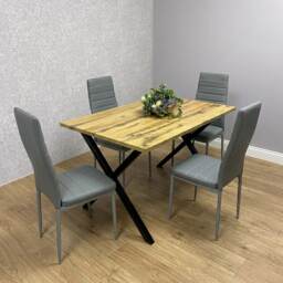 Brown Wooden Dining Table with 4 Grey Faux Leather Chairs - Dining Kitchen Room Furniture