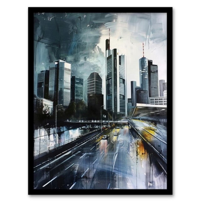 Frankfurt City Skyline Germany Cityscape Black Framed Wall Art Print A4