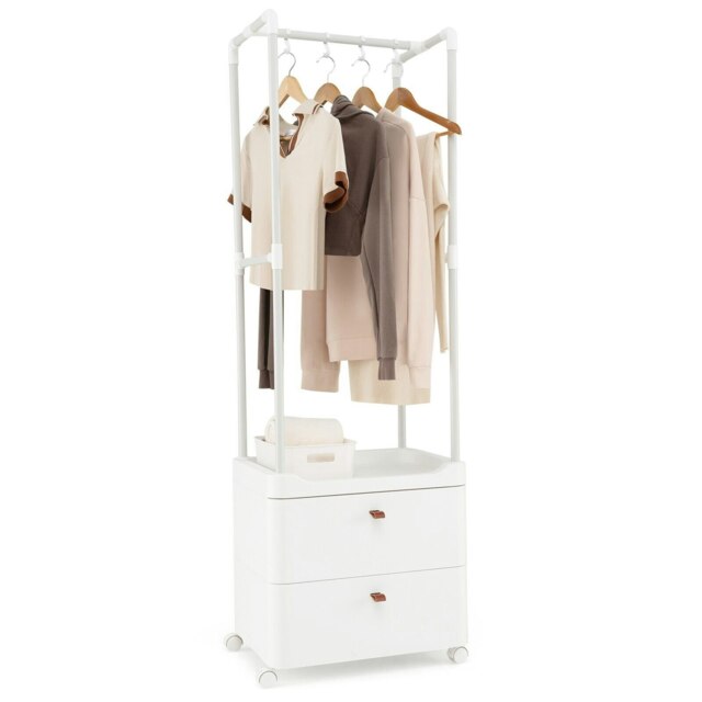 COSTWAy Clothes Rack Closet Organizer Freestanding Clothing Stand White One Size