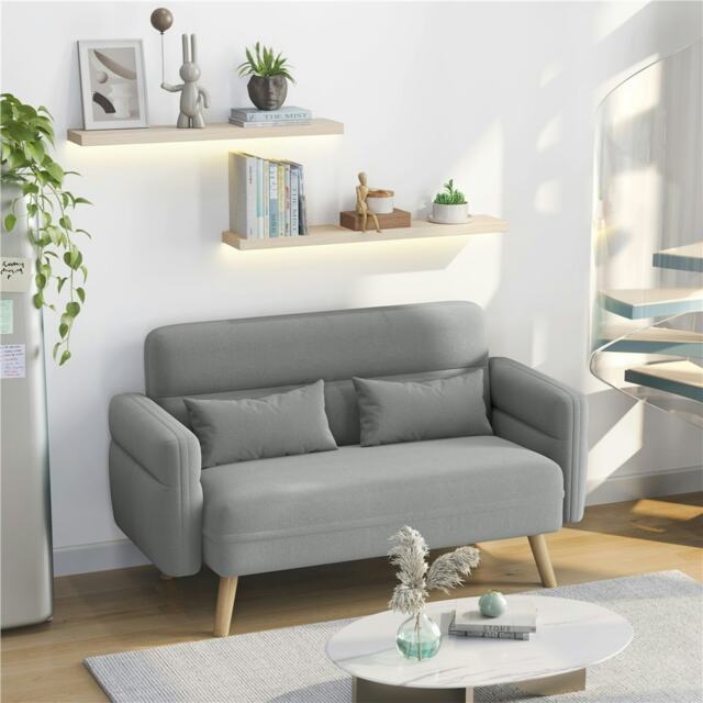 Yaheetech Fabric Loveseat Sofa with Lumbar Pillows for Small Space
