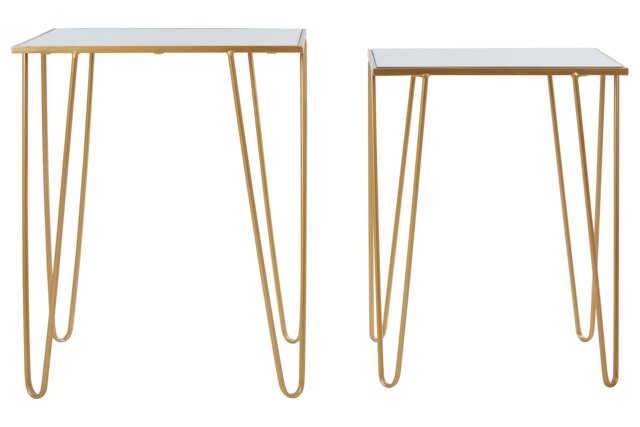 Set Of 2 Rectangular Side Tables,Luxe Small Tables,Accent Tables,Metallic Bedside Tables,Decorative Tables Gold