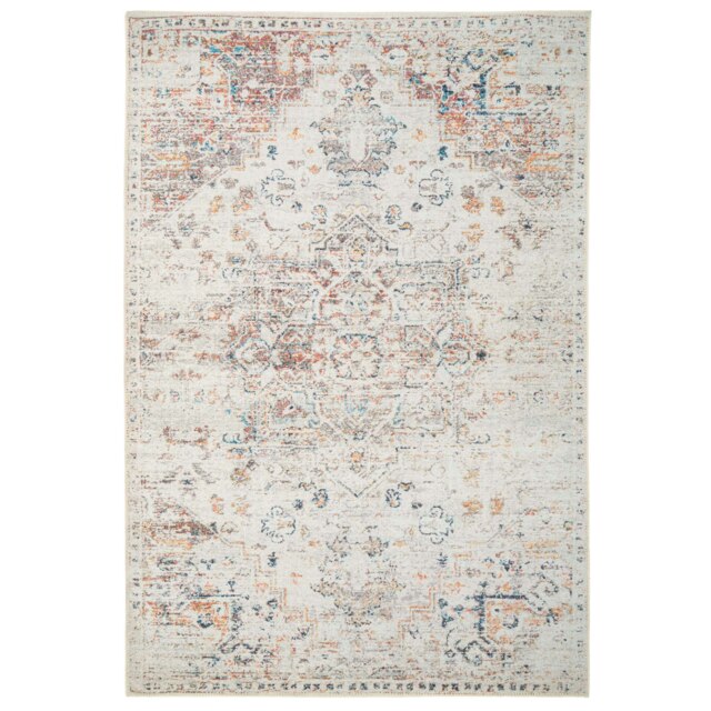 KUKOON Cream Multicolour Floral Medallion Non Slip Washable Low Pile Rug 60cm x 110cm Cream