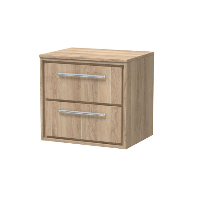 Balterley Longnor 2 Drawer Wall Hung Vanity Unit with Worktop, Light Oak, 600mm