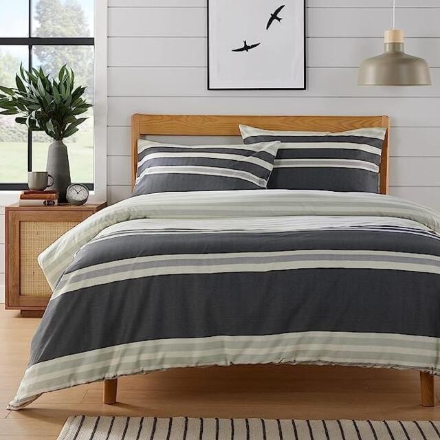 Miami Stripes Printed Duvet Set in Grey - King Grey Grey King