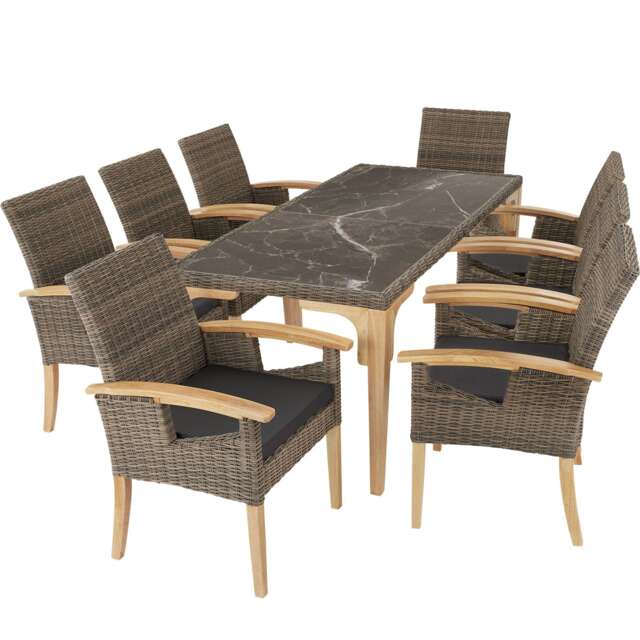 Garden Table and Chairs - Foggia dining table, 8 Rosarno armchairs Cream nature 196 x 87 x 76 cm 1