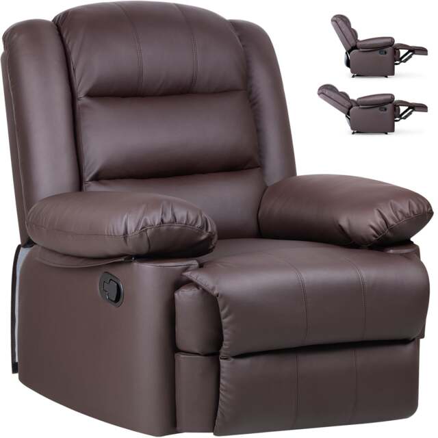 Rattantree PU Leather Recliner Chair Manual Reclining Armchair